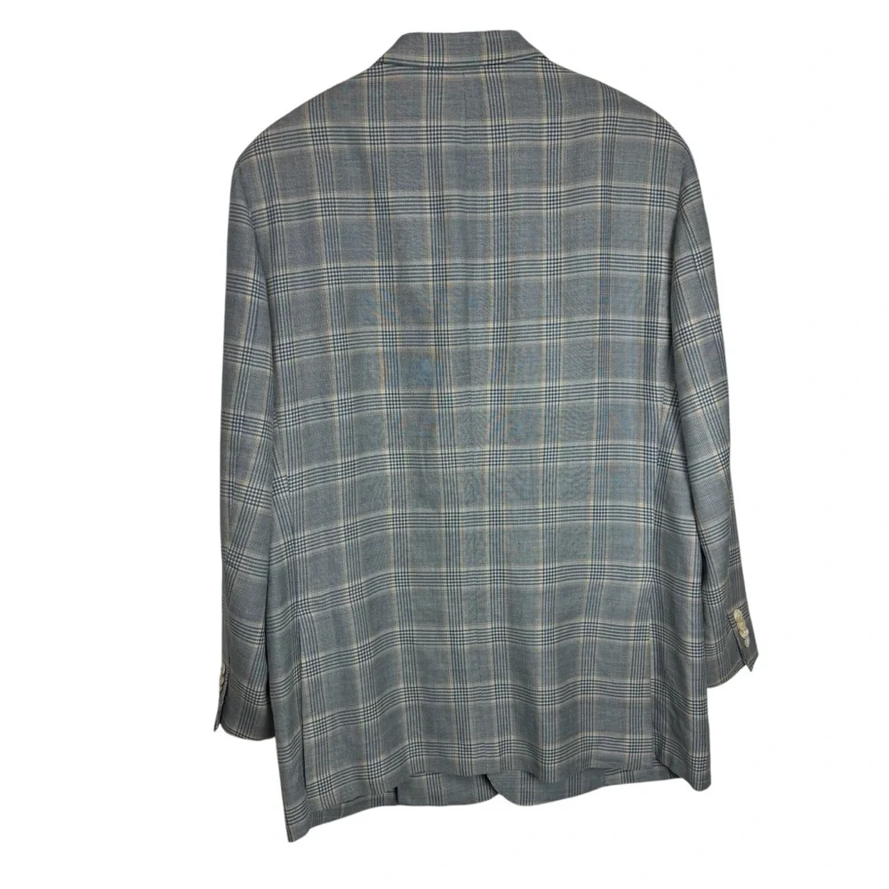 George Bass Ermenegildo Zegna Silk & Linen Blue Gray Plaid Blazer 45R‎